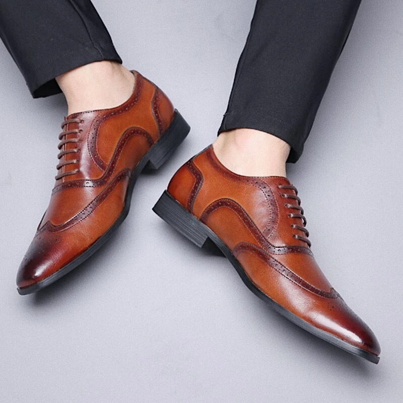 New Men's Leather Shoes Business Formal Pointy Toe Oxfords Lace Up Wedding Party