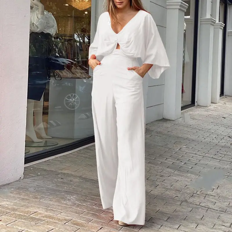 VONDA monos elegantes de fiesta para mujer, pantalones Palazzo Vintage de  manga 2022 con cuello de pico y pernera ancha, 3/4| | - AliExpress