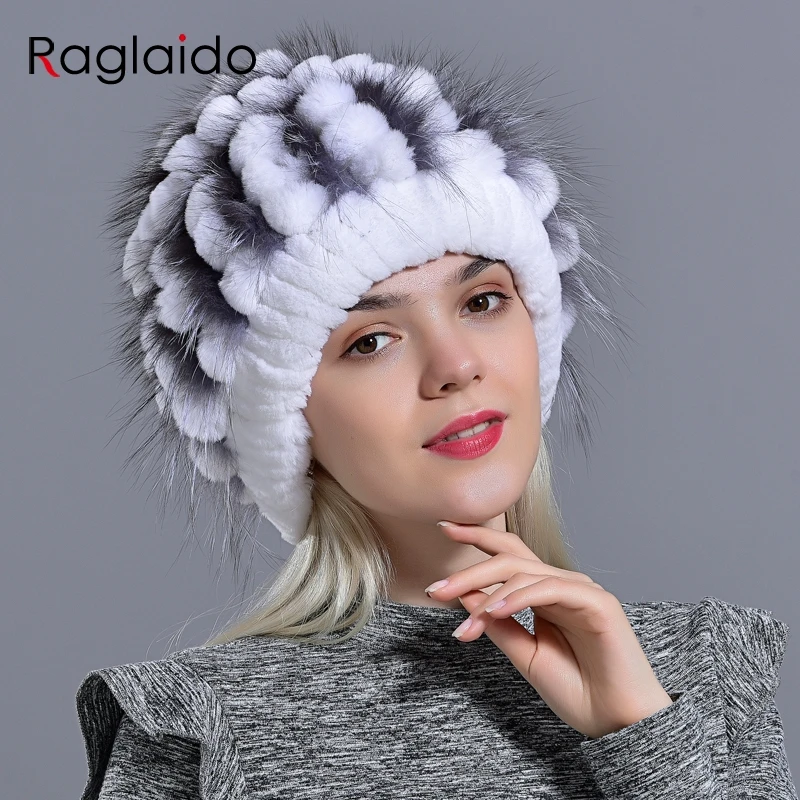 natural rabbit fur hats for women winter real fur warm knitted rex fur fluffy floral fox elegant girls outdoorsnow hat