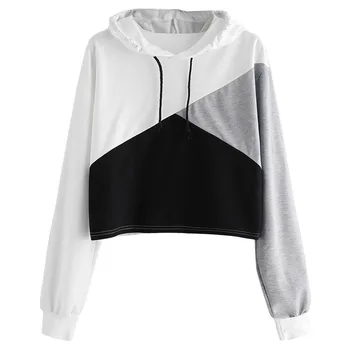 

Women Hoodies Patchwork Joint Autumn Winter Cotton Blend With Drawstring Sports Crew Neck Long Sleeve Fashion Pullover Charming
