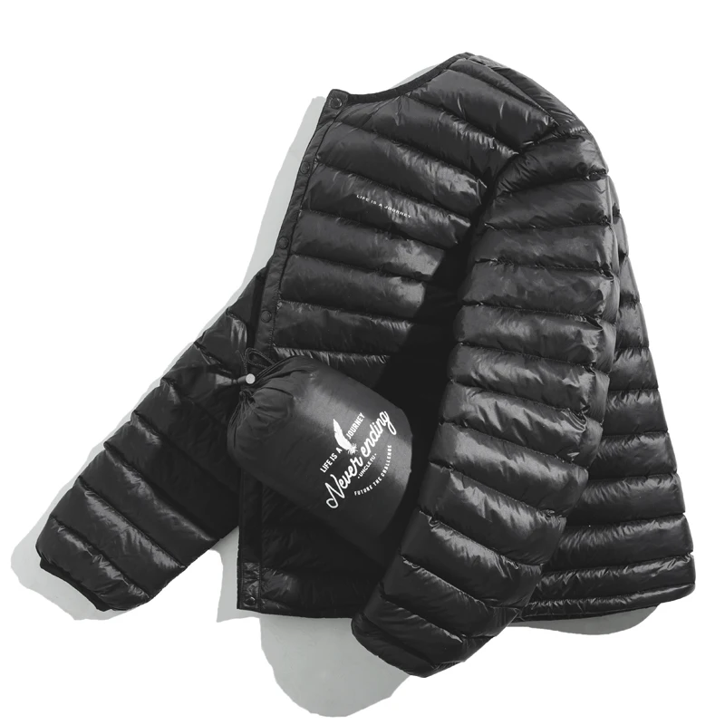 Black Для Мужчин's Легкая стеганая упаковочный Down Jacket легкий пуховик утепленное пальто - Цвет: Black