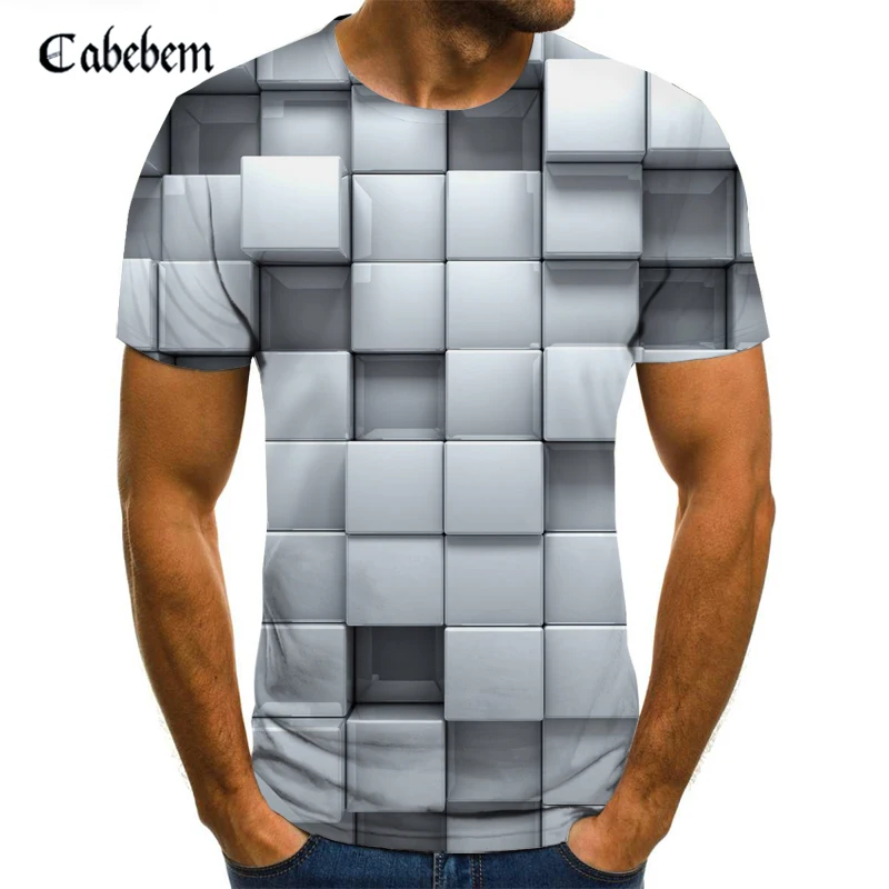 

Gray cube 3D digital print T-shirts Summer Short Sleeve Tshirt Men Casual Harajuku Street Short Sleeve Breathable Tee shirts