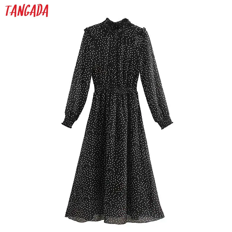 Tangada женское шифоновое платье в горошек с оборками на шее винтажное офисное женское платье-миди vestidos 5Z88