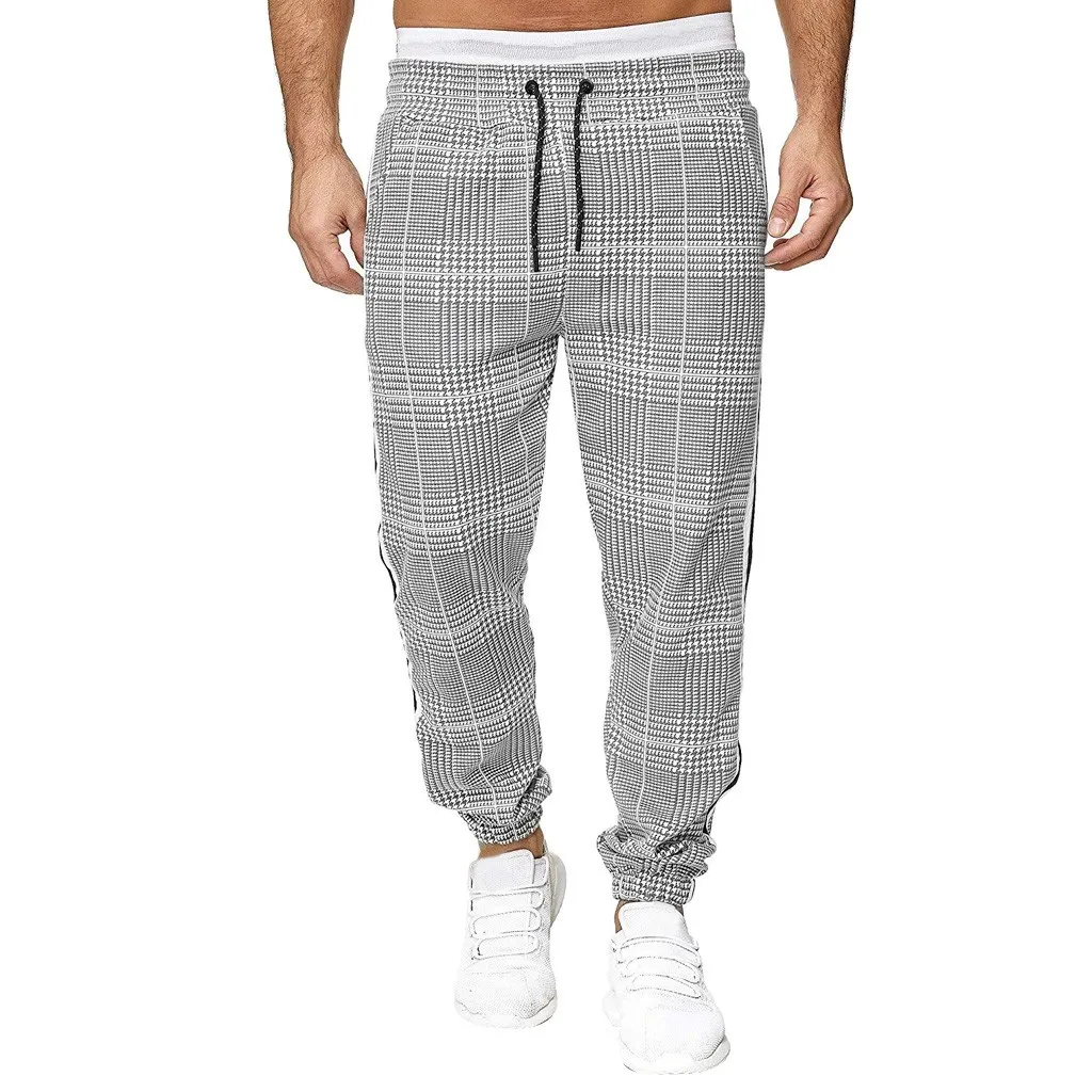 Men Splicing Striped Overalls Casual Pocket Sport Work Casual Long Trouser Drawstring Pants Streetwear Pantalones de hombre#2