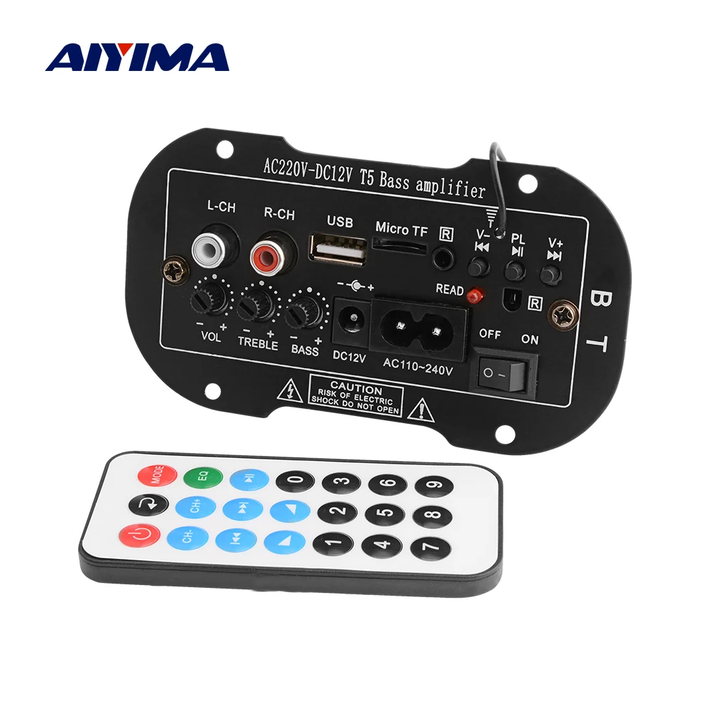 Аудиоплата AIYIMA усилитель сабвуфера 12 В 220 Bluetooth мощности для автомобиля USB TF FM