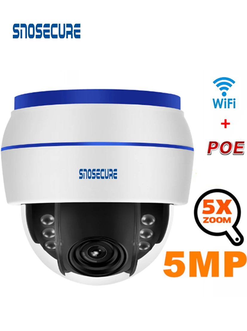 SNOSECURE H.265 Wifi IP камера 5MP 5X Zoom аудио запись CCTV камера ночного видения безопасности видеонаблюдения ONVIF P2P POE
