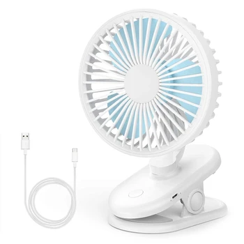 

Ultra Quiet Stroller Fan Clip-on Fan Rechargeable Battery Or USB Operated, Small Desk Fan with 3 Adjustable Speeds White