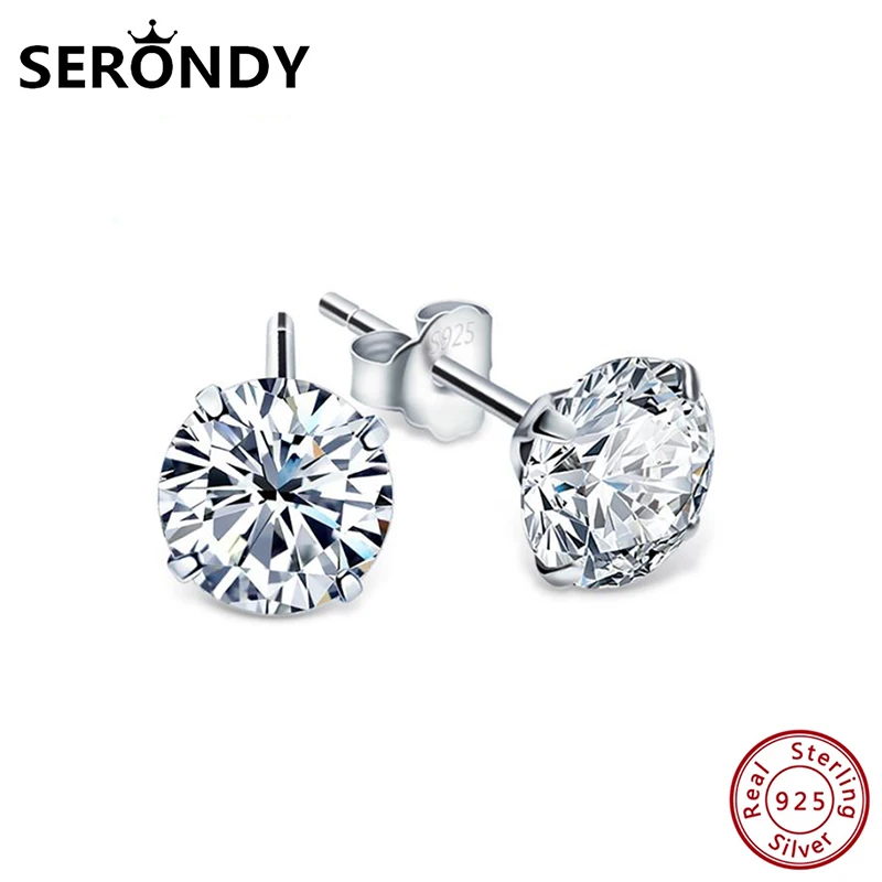 

SERONDY Crystal Four Claws 925 Silver Earrings For Women Unusual Jewelry Stud Earring 2020 New Hit Undefined Female Gift ED10960