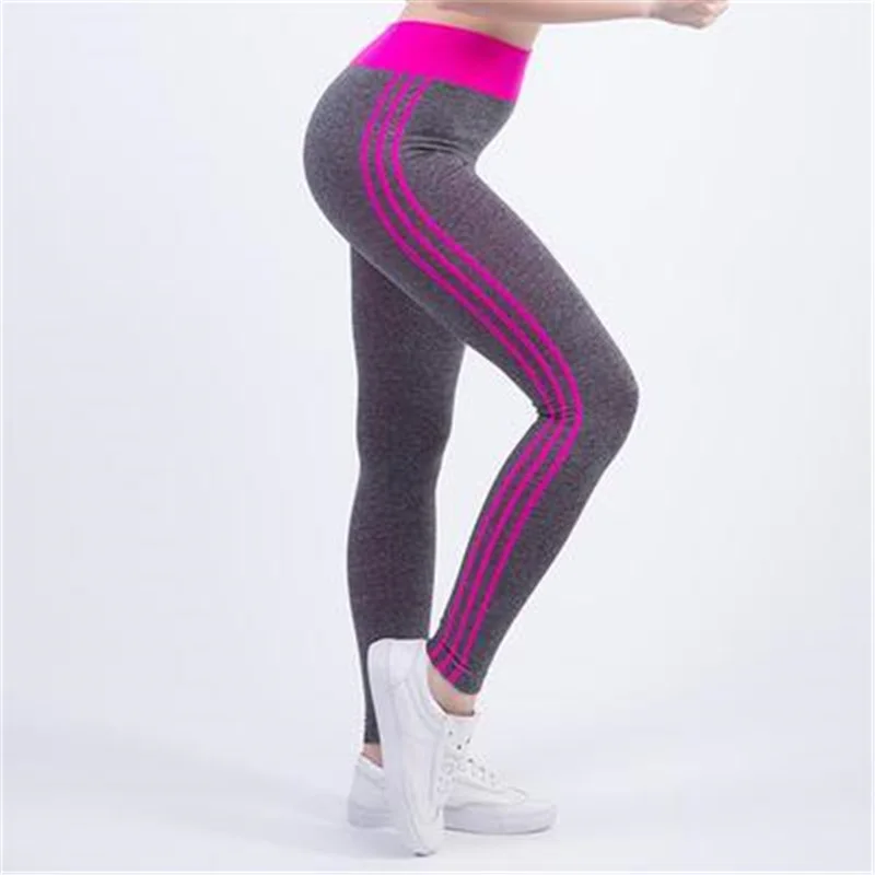 Sports Leggings Women Striped High Waist Yoga Pants Gym Workout Tights Female Wear Running Sports Pants For Fitness Women S-XL - Цвет: 955 Rose