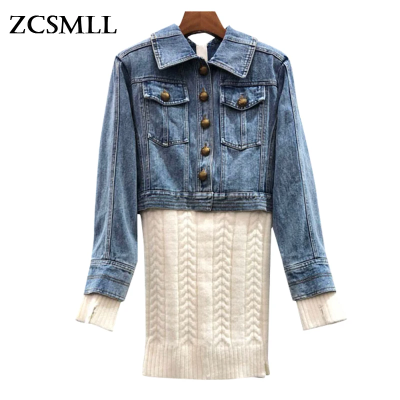 

ZCSMLL Casual Colorblock Patchwork Knitted Dress Female Lapel Long Sleeve Fashion Temperament Zipper Dresses For Women