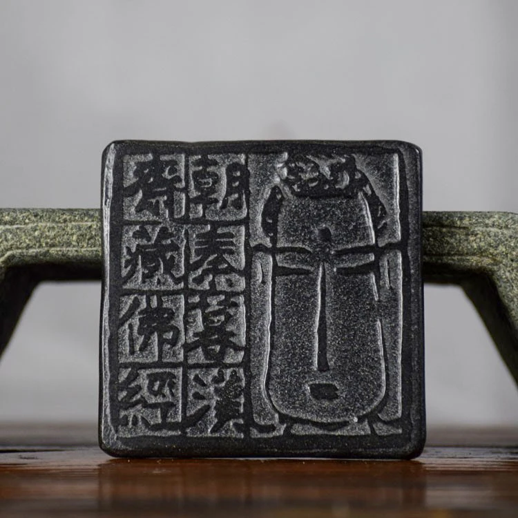 Teeuntersetzer aus schwarzem Basalt, handgefertigt, elegant, orientalisch, Zen, 8×8 cm, Kung-Fu-Tee-Set, Heim- und Bürodekoration, Festivalgeschenk – Detail 5