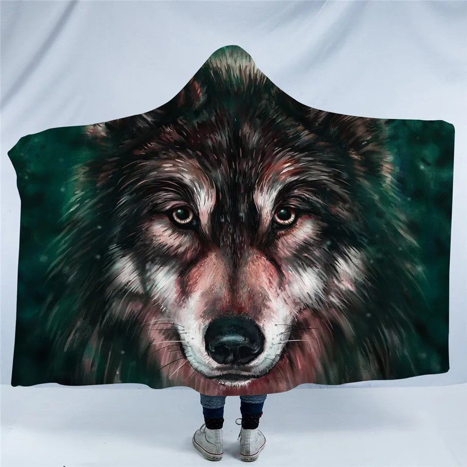 Постельные принадлежности Outlet волк с капюшоном одеяло племенное животное Ловец снов шерпа носимое одеяло взрослые геометрические Красочные Пледы одеяло