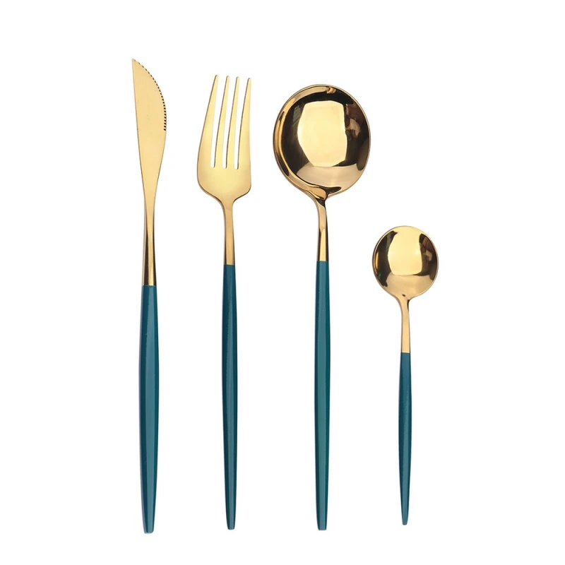 

Mirror Golden Dinnerware Set Stainless Steel Cutlery Set Knife Fork Soup Dessert Ice Spoon Dinner 4Pcs Dinnerware Set Tableware