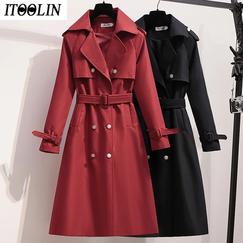Itoolin Red Long Coat For Woman 3xl Double Breasted Women's Trench Coat