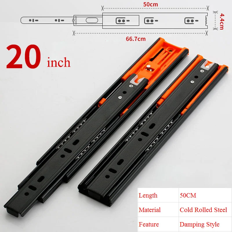 Damping 20 inch LBA направляющие для выдвижных ящиков, декоративная мебель из нержавеющей стали 25 см-50 см, Трехсекционные направляющие для выдвижных ящиков, буферные демпферные рельсы, оборудование - Цвет: Damping 20 inch