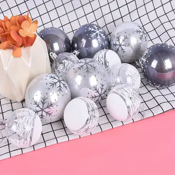 

6pcs White/Black Plastic Ball Christmas Tree Ornaments Hanging Pendants Craft New Year Xmas Home Party Office Decoration