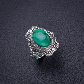 

StarGems Natural Malachite Handmade 925 Sterling Silver Ring 8.5 D4159