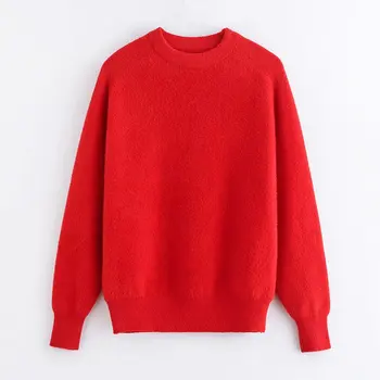 

Autumn 2019 women's new round neck lantern long sleeve lazy knitting Pullover short loose imitation mink coat sweater