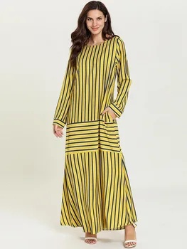 

Islamic Clothing A-line Muslim Dress Women Stripe Moroccan Kaftan Party Abaya Dresses Turkey Big Swing Maxi Hijab Long Robe 4XL