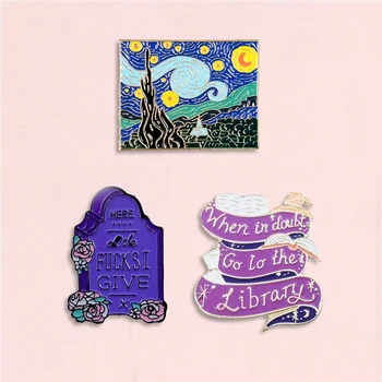

Creativity Art Enamel Pins Oil Painting Flower Book Tombstone Badge Brooches Denim Clothes Fashion Jewelry Gift For Friends