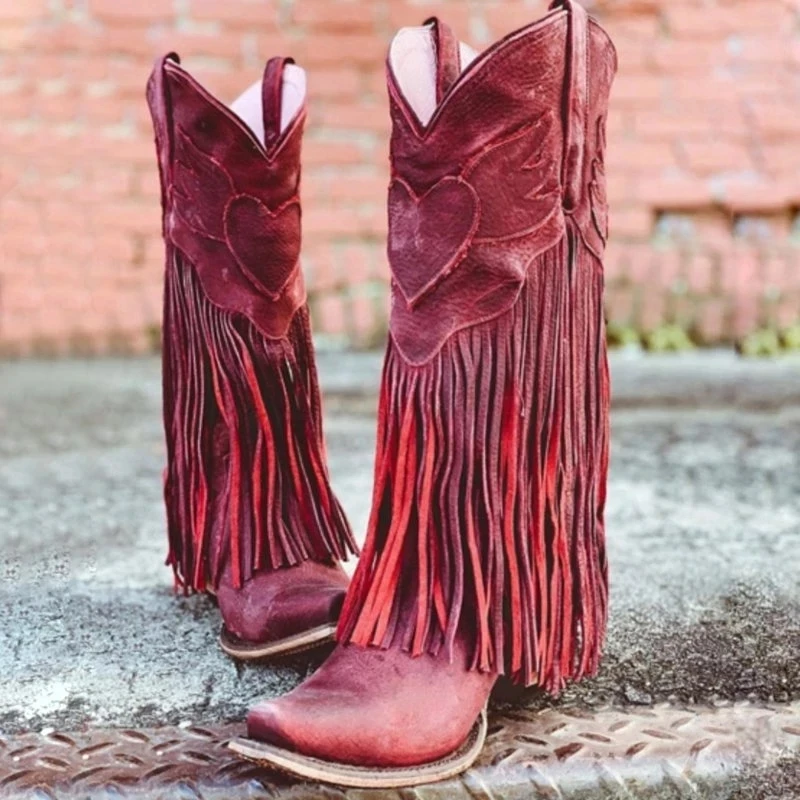 

Women Mid-calf Low Heel Bohemia Style Gladiator Motorcycle Boots Fringed Boots Shoes Spring Autumn Women Tassel Boots