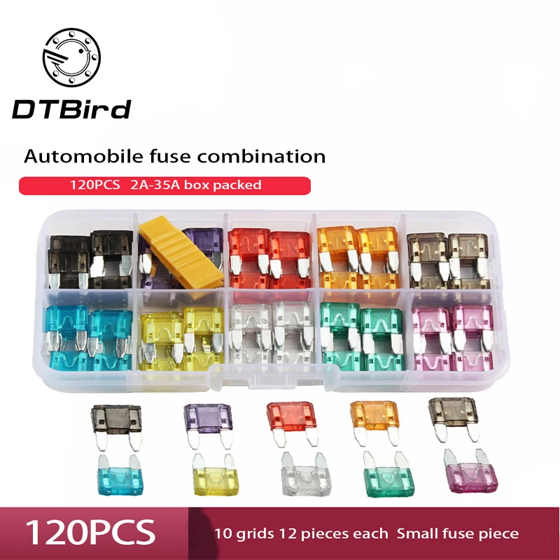 120PCS Small Size Mini Car Fuses 2A 3A 4A 5A 7.5A 10A 15A 20A 25A 30A 35A Amp With Box 2A-35A With Pliers High Quality