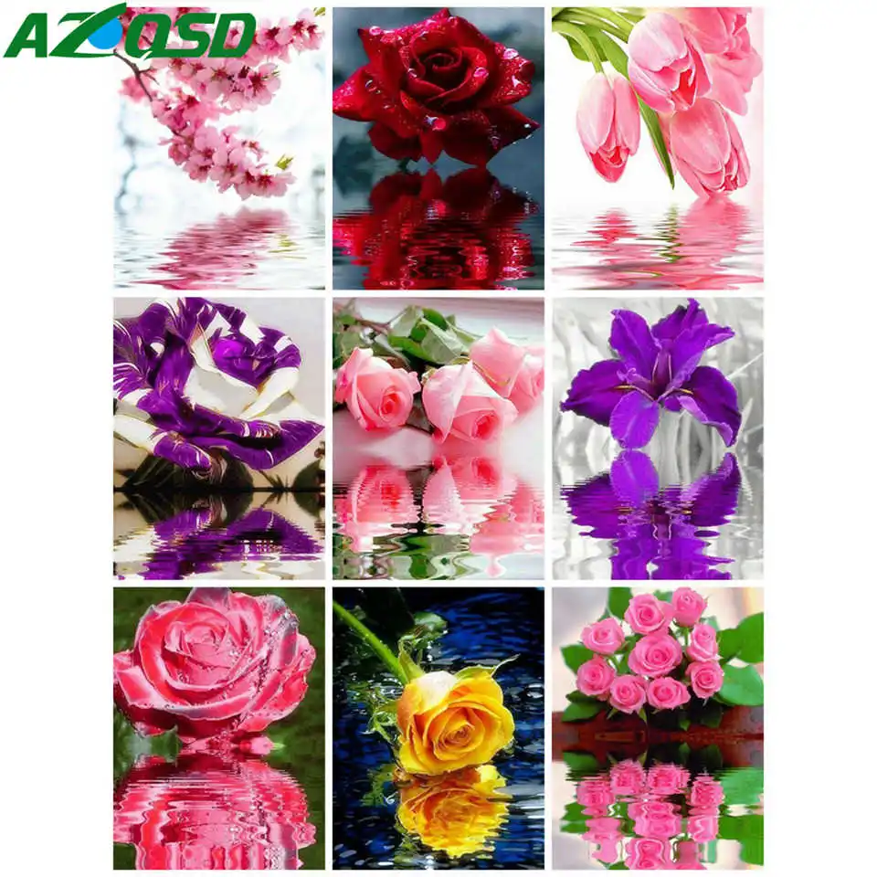 AZQSD Diamond Painting Embroidery Flower Handmade Needlework Home Decor Mosaic Floral Cross Stitch 5D DIY Gift Wall Art | Дом и сад