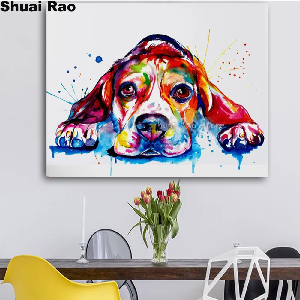 5D DIY square/round Diamond Painting Watercolor beagle dog Cross Stitch Embroidery Pattern Rhinestone painting for kids | Дом и сад