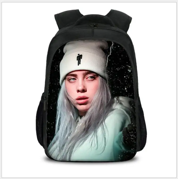 as pictures 16 дюймов Billie Eilish школьные сумки для детей, рюкзак в стиле хип-хоп для мальчиков и девочек, рюкзак для ноутбука, рюкзак для путешествий, рюкзак для фанатов, подарок - Цвет: as pictures