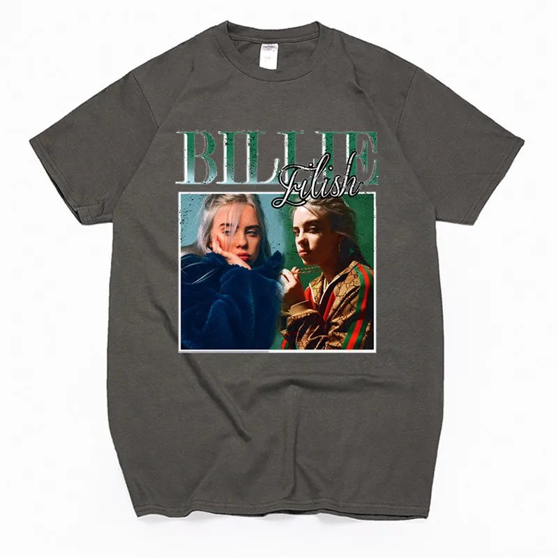 T87B-deepgrey Для женщин Billie Eilish хлопковая футболка унисекс скейтборд Рождественская Футболка женская одежда для девочек уличная рубашка - Цвет: T87B-deepgrey