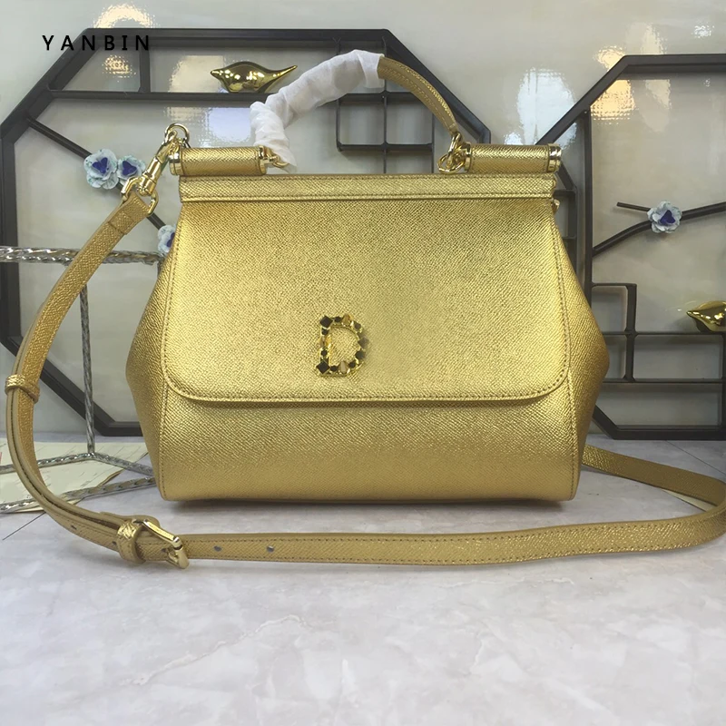 

Luxury Women Genuine Leather Handbags Ladies Retro Elegant Shoulder Messenger Bag Cow Leather Letter Gold Handmade Womans Bags