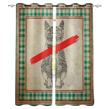 

Modern Curtains for BedroomPlaid Texture Cat Window Curtain Living Room Bathroom Kitchen Curtains Luxury Home Decor