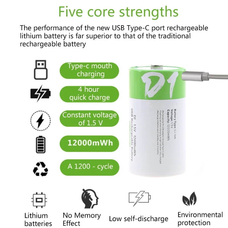 USB Rechargeable Batteries 1.5V Type-C Port Direct Charge D1 Gas Stove Household Water Heater | Электроника