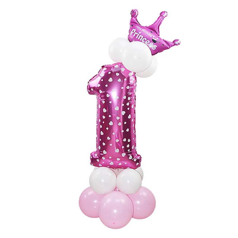 Детский первый день рождения украшения фоторамка баннер один год Bnuting гирлянда 1st торт Топпер детские праздничные принадлежности розовый синий - Цвет: 32inch pink 1