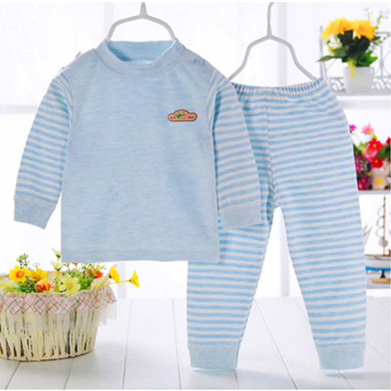 Uniesx/Одежда для новорожденных; детская одежда в синюю полоску из хлопка; комплект из 2 предметов; одежда для малышей(Топы+ штаны); Одежда для мальчиков и девочек - Цвет: as the picture