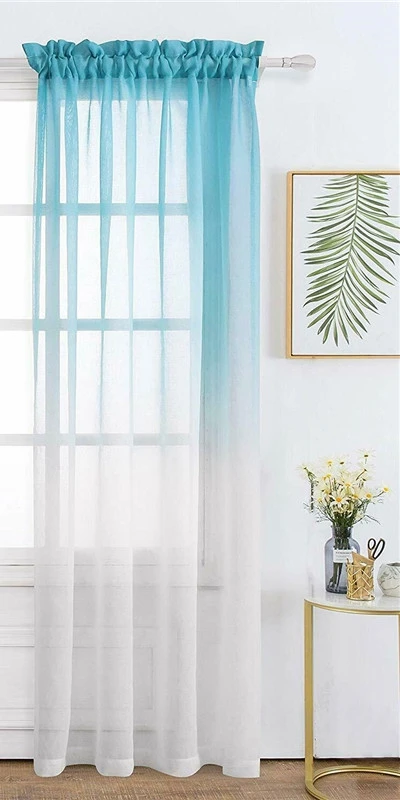 Blue Tulle 1 шт. шток карман прозрачный тюль ткань шторы с переходным рисунком для гостиной спальни синий серый розовый и белый занавес свадебный Декор D3 - Цвет: Blue Tulle