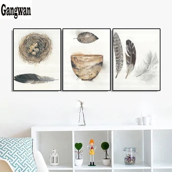 

Modern Bird Feather Leaves diamond painting full square round stones 3 pcs still life home wall decoration embroidery mosaic art