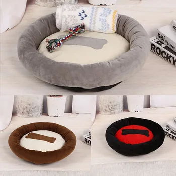 

Bone Pet Dog Round Bed For Small Medium Large Dogs Cat Soft Washable House Puppy Winter Warm Beds Kennel Blanket Pet Supplies