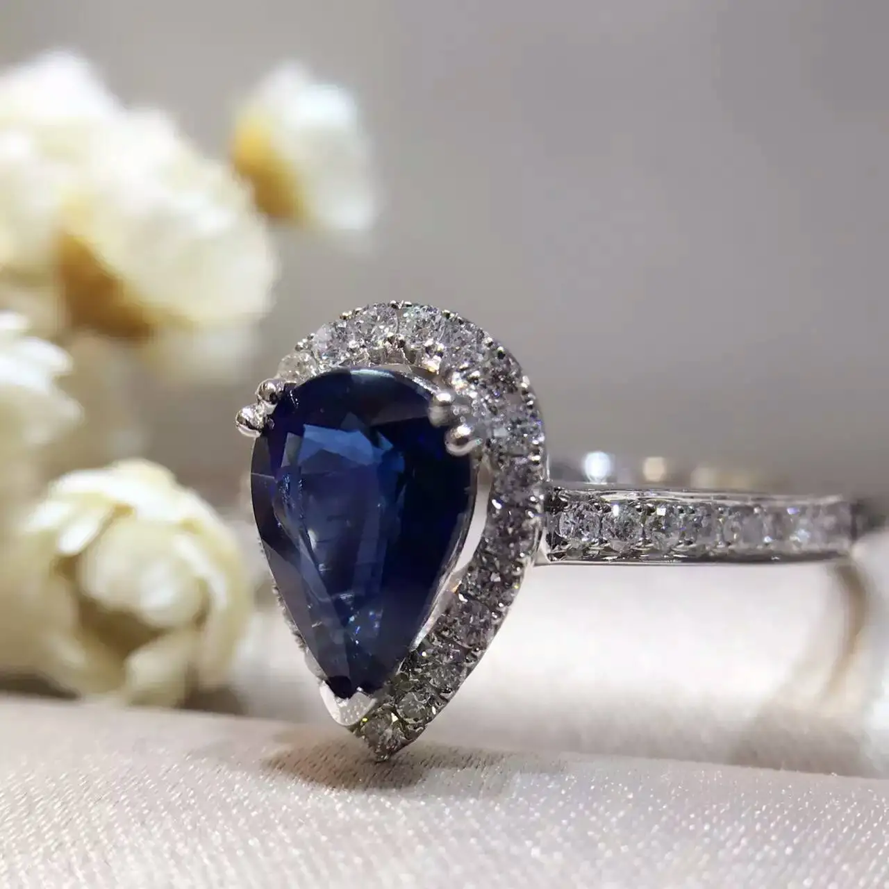 18K золото 1.118ct натуральный сапфир женское кольцо с 0.256ct Бриллиантовая установка Новое изысканное украшение на свадьбу обручальное кольцо