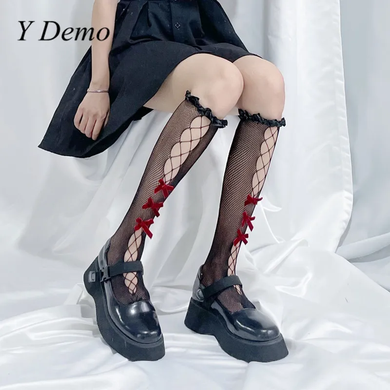 

Y Demo 3 Pairs Sweet Lolita Bows Ruffle Edge Socks Women Casual Mid Calf Socks Accessory Long Stocking Female Tide