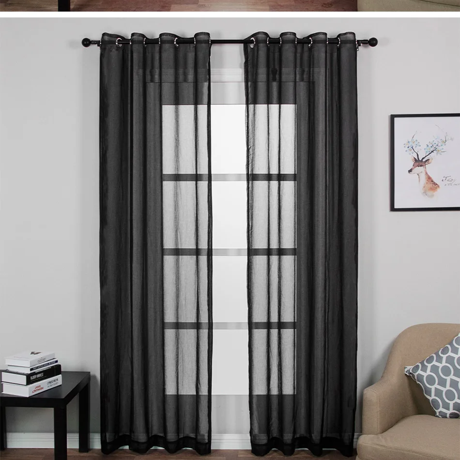 

Latest Cheap 4 Colors Black Window Curtains for Home Plain Tulle Sheer for Window Treatment Rideaux Living Room Decoration