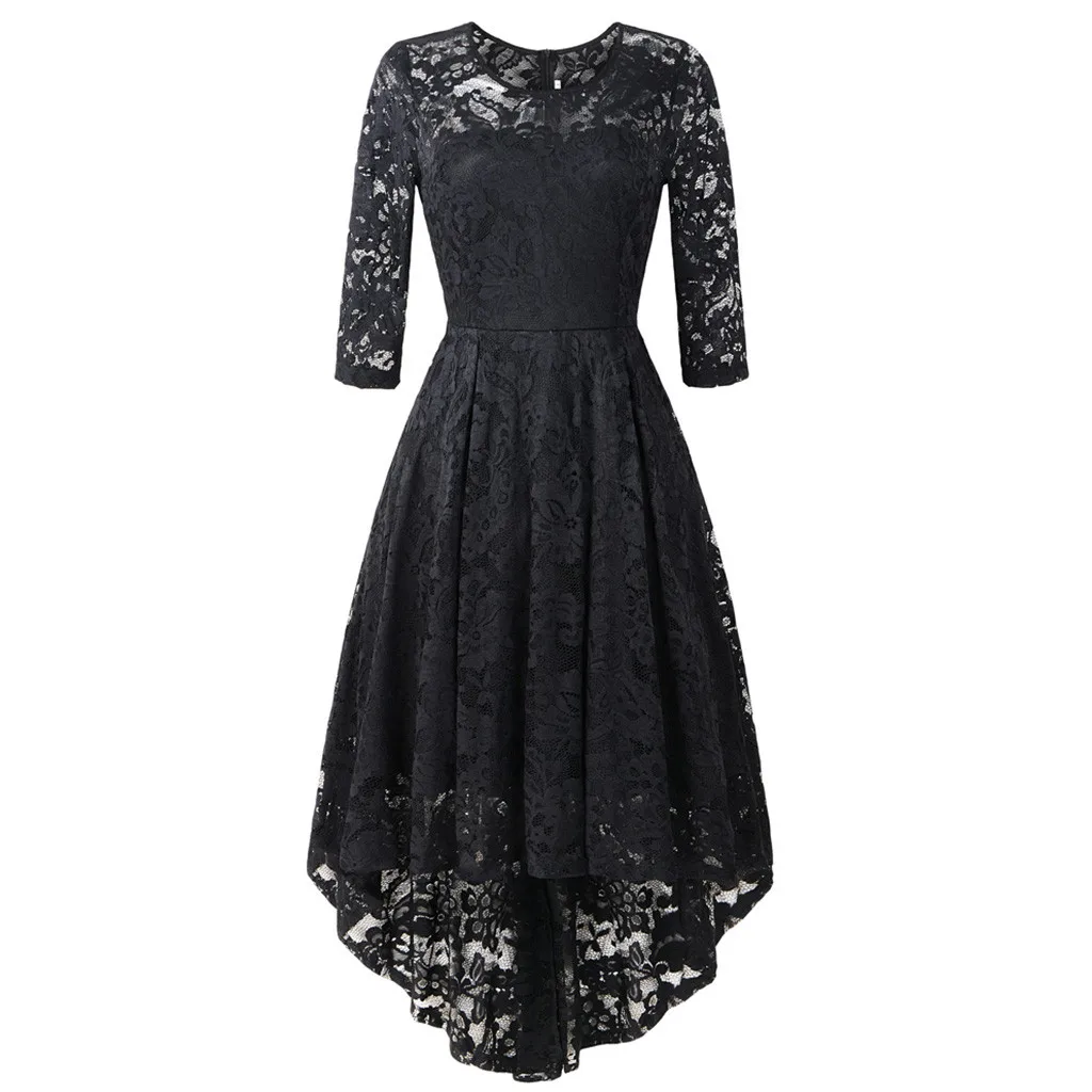 JAYCOSIN Vintage O neck Half Sleeve Autumn Solid dress women Elegant Lace Irregular Midi dress Holiday party dress ladies