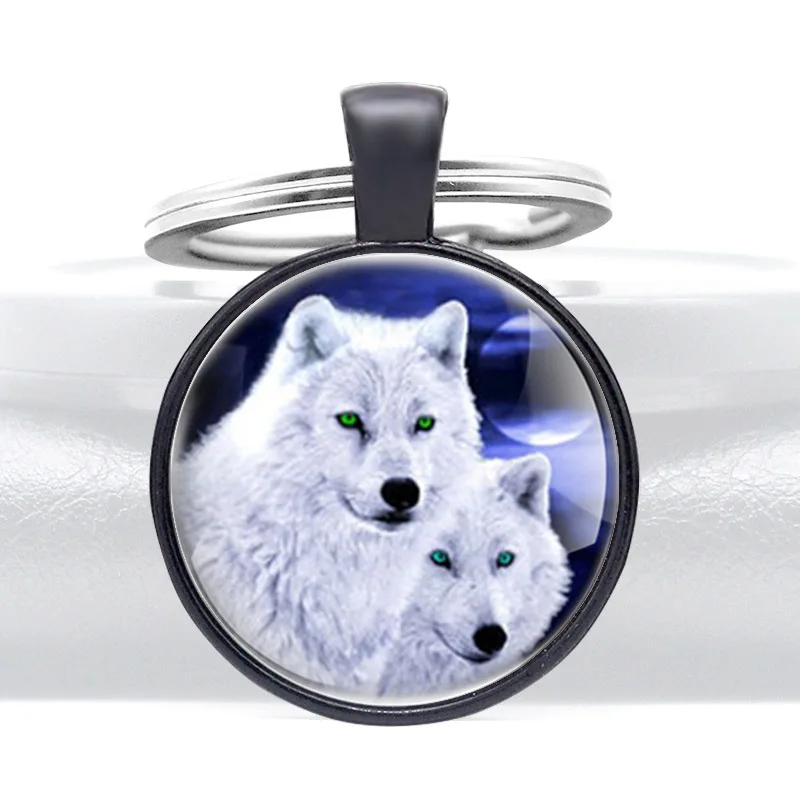 Стеклянная цепочка для ключей с изображением снежного волка модные аксессуары
