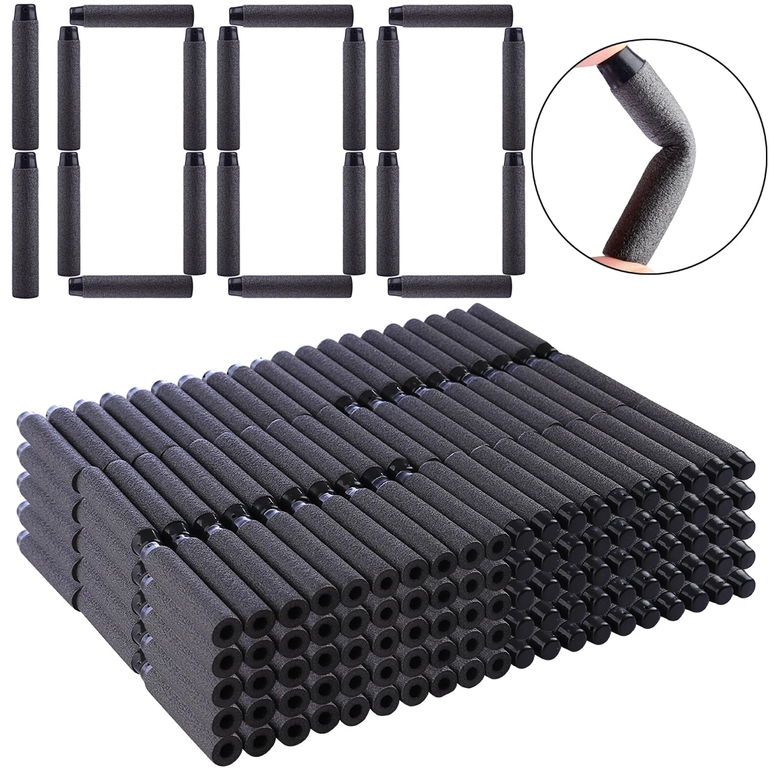 

1000pcs Soft Bullets Soft Darts For Nerf Toy Gun Soft Bullets Blaster Soft Hollow Hole Head Foam Bullet 7.2*1.3cm Black