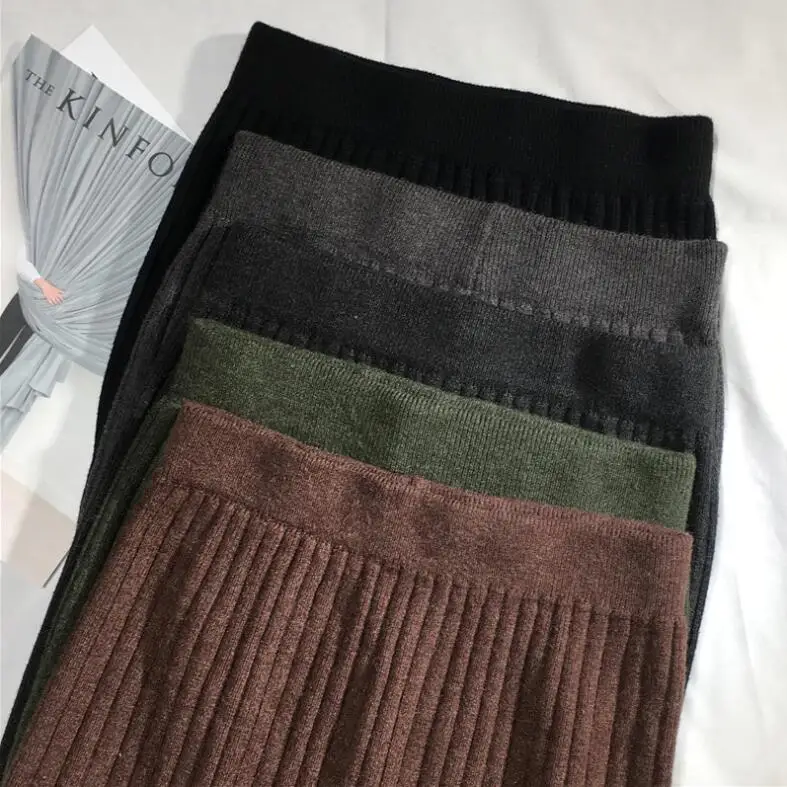 Winter New High Waist Knitting Skirt Women Hips Skirt Back Split Solid Color Thicken Skirt for Female