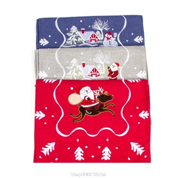 

Christmas Decoration Ornaments Santa Claus Snowman Pattern Embroidered Tablecloth Dining Table Runner Scene O27 20 Dropship