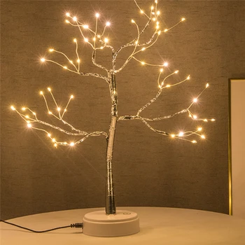 

USB Charging Led Light Firework Touch Switch Control Tree Shape Night Light DIY Bonsai Style Copper Wire Holiday Decor