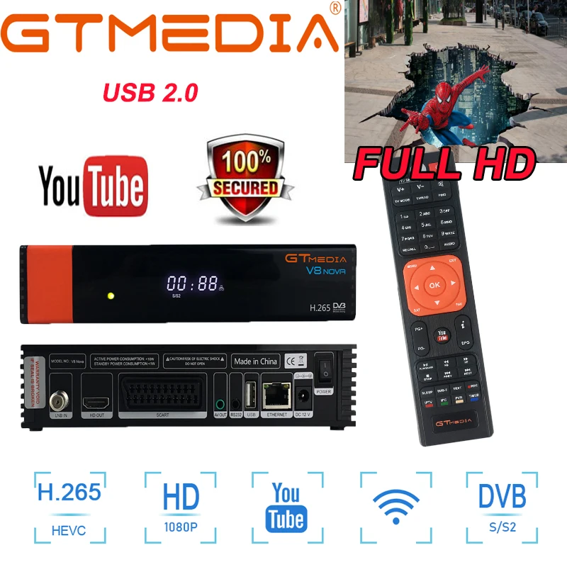 

Receptor Gtmedia V8 Nova built-in WIFI power by freesat v8 nove DVB-S2 Europe Spain Cline for 2 Years TV Box Same as V9 Super