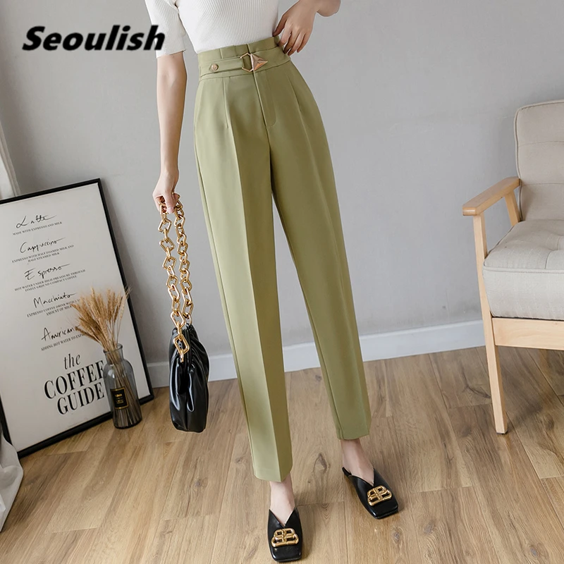 2020 New Spring Summer Korean Ol Style Women Formal Harem Pants Sashes  Pockets High Waist Office Lady Ankle-length Pants - Pants u0026 Capris -  AliExpress