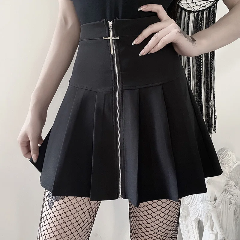 

2020 Black Gothic Women Mini Skirts Patchwork A-Line High Waist Hip Hop Girls Wrap Skirt Goth Streetwear Mini Skirt